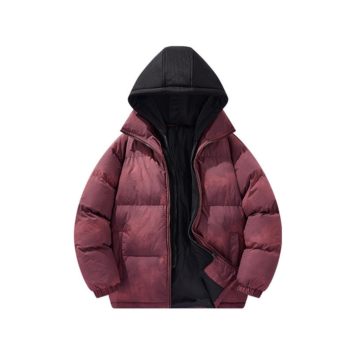 Men's padded hooded jacket with velvet look, high collar and elastic cuffs Drune
