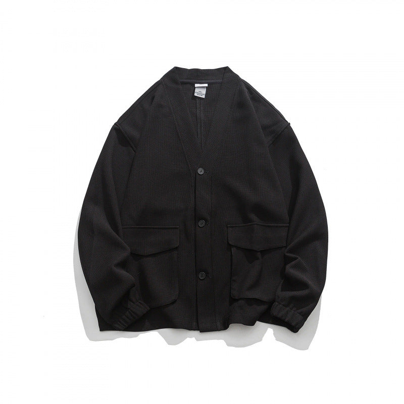 Unisex Oversize cardigan with large flap pockets and waffle texture Mune Fashion