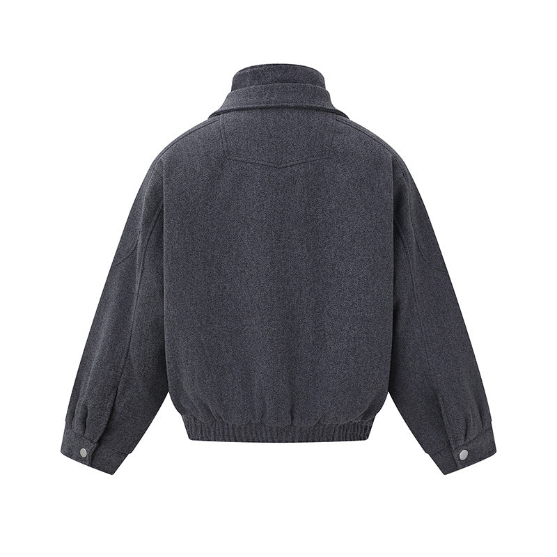 Men's Boxy Wool Blend Blouson Jacket with Asymmetric Double Fastening and High Stand-Up Collar Mune Fashion