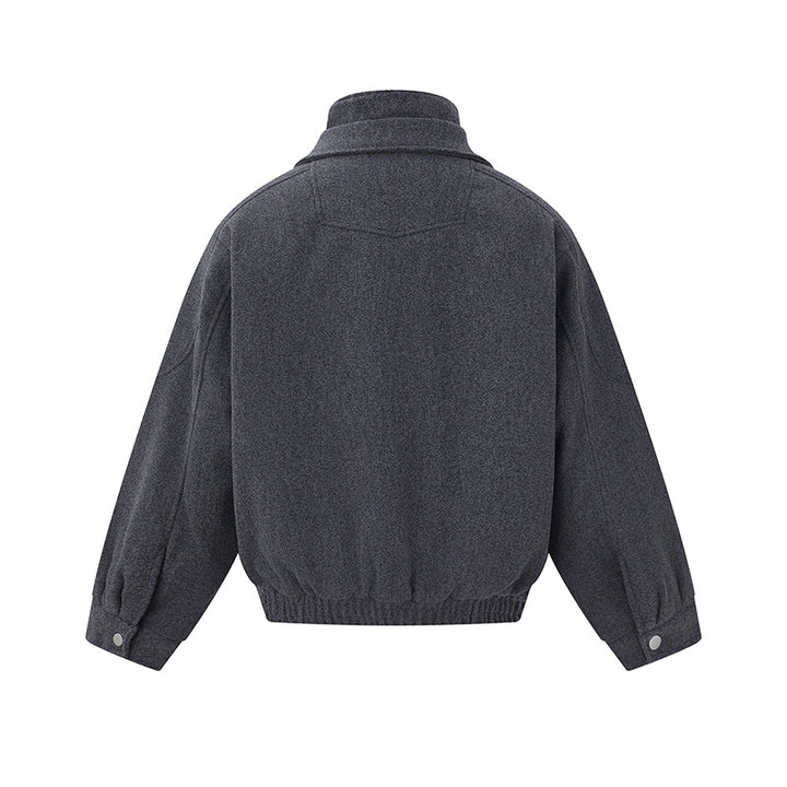 Men's Boxy Wool Blend Blouson Jacket with Asymmetric Double Fastening and High Stand-Up Collar Mune Fashion