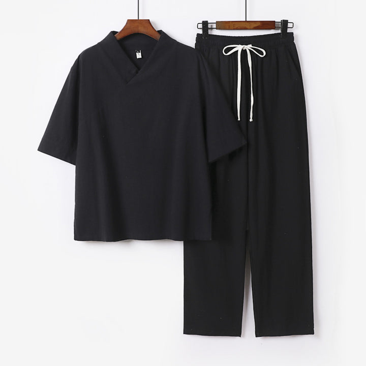 Unisex Lightweight Kimono Loungewear Set with V-Neck and Drawstring Pants Mune Fashion