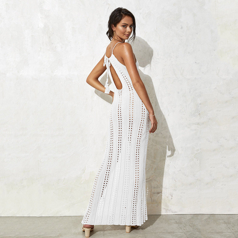 Ladies elegant, transparent maxi dress with delicate crochet embellishments Mune Fashion
