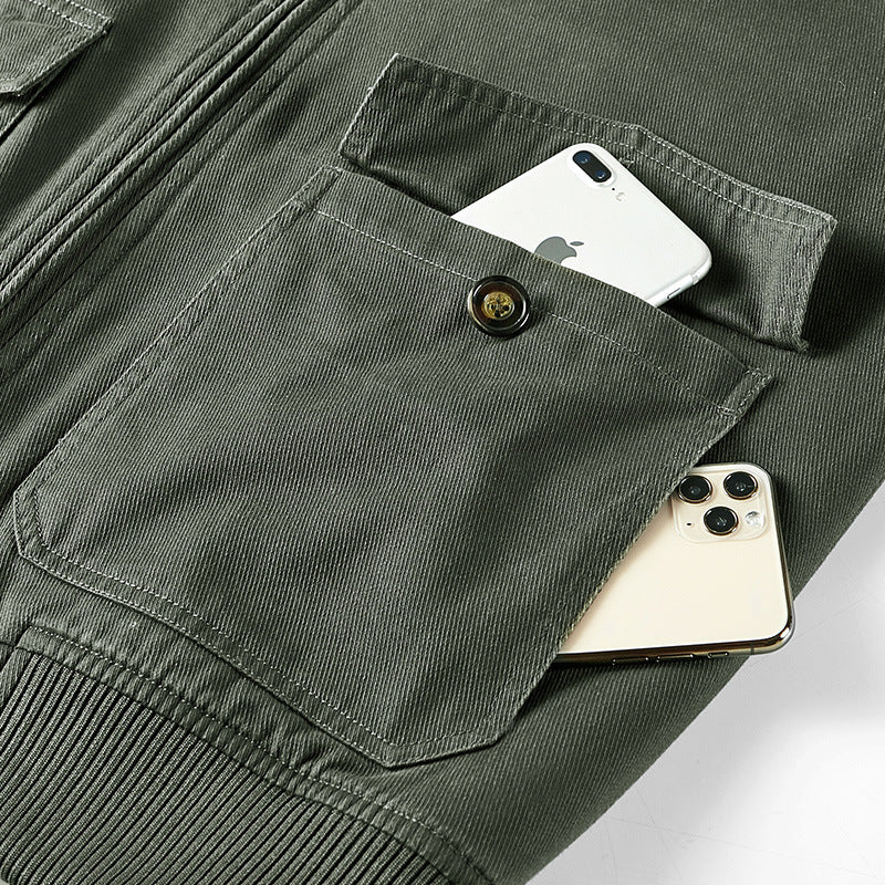 Men's bomber field jacket with continuous Sherpa lining, shoulder flaps, and concealed two-way zipper Mune Fashion