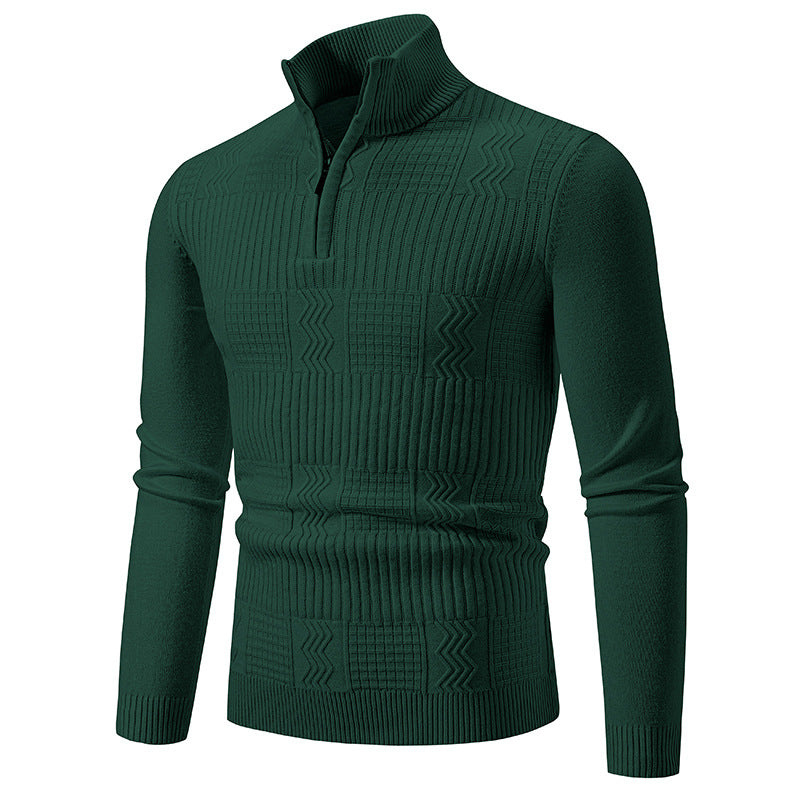 Men's Structured Half-Zip Mock Neck Pullover with Cable Knit Pattern Mune Fashion