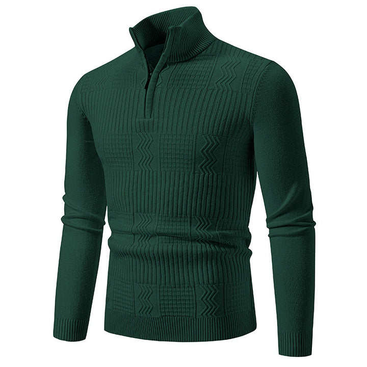 Men's Structured Half-Zip Mock Neck Pullover with Cable Knit Pattern Mune Fashion