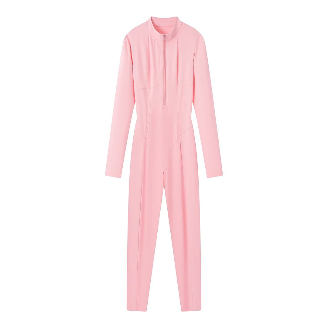 Women's sporty long sleeve unitard with 1/2 zipper and body-hugging fit Mune Fashion