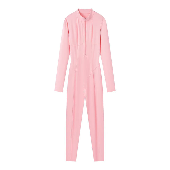 Women's sporty long sleeve unitard with 1/2 zipper and body-hugging fit Mune Fashion