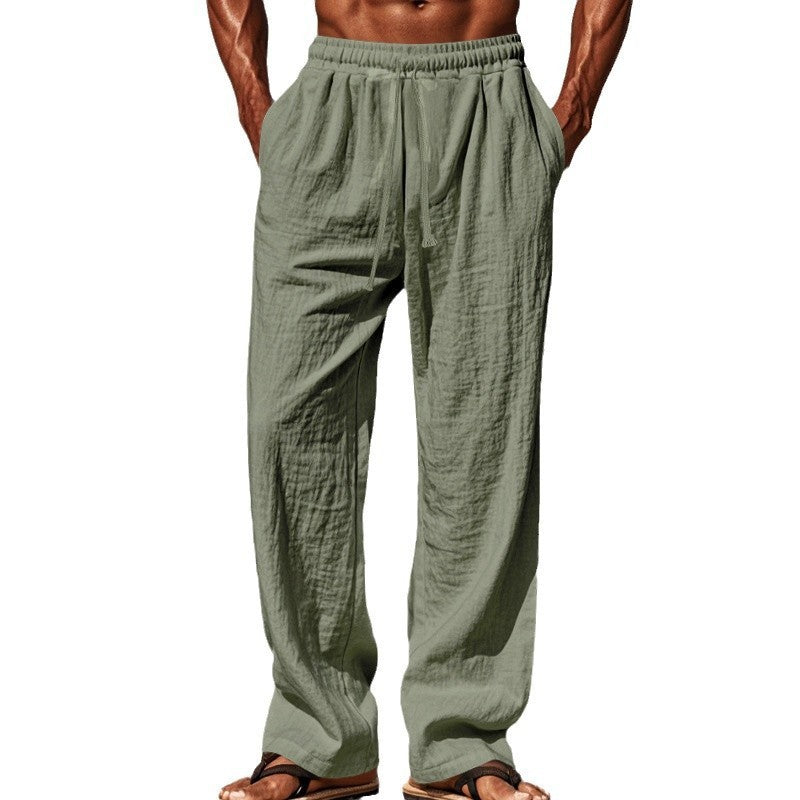 Men's loose linen lounge pants with elastic drawstring waistband, cord drawstring, and straight leg Mune Fashion