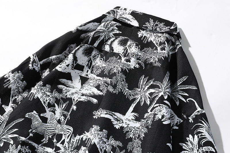 Men's Patterned Oversize Shirt with Tropical Animal Print Mune Fashion