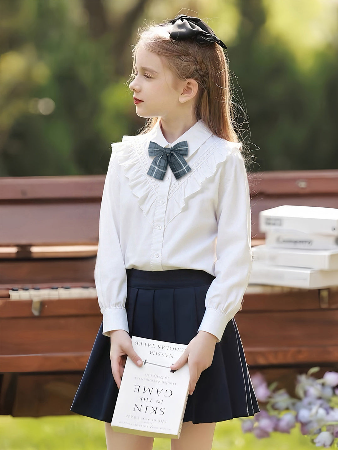 Girl's classic long sleeve shirt with ruffle detail Mune Fashion