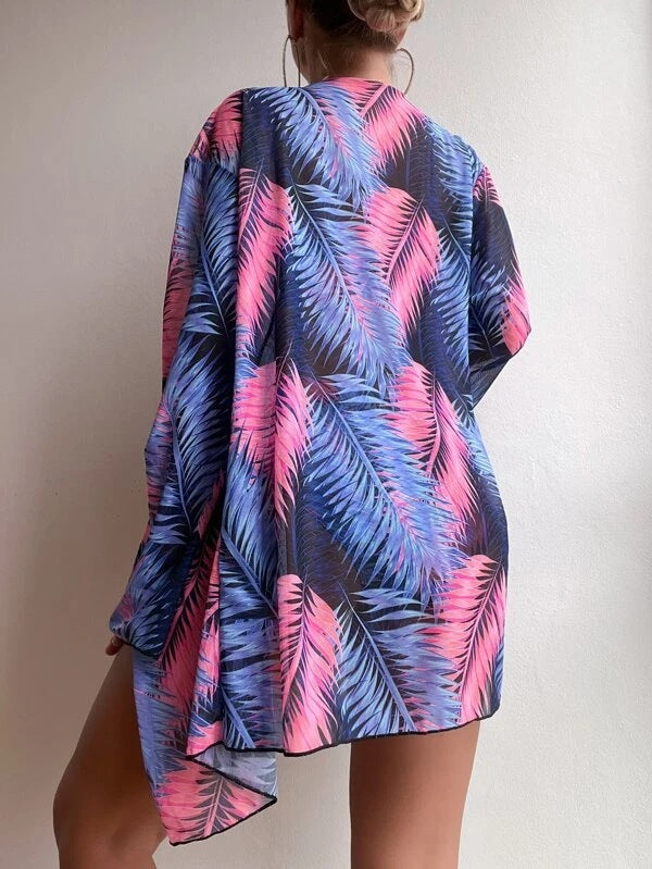 Ladies bandeau bikini with floral design and matching kimono Mune Fashion