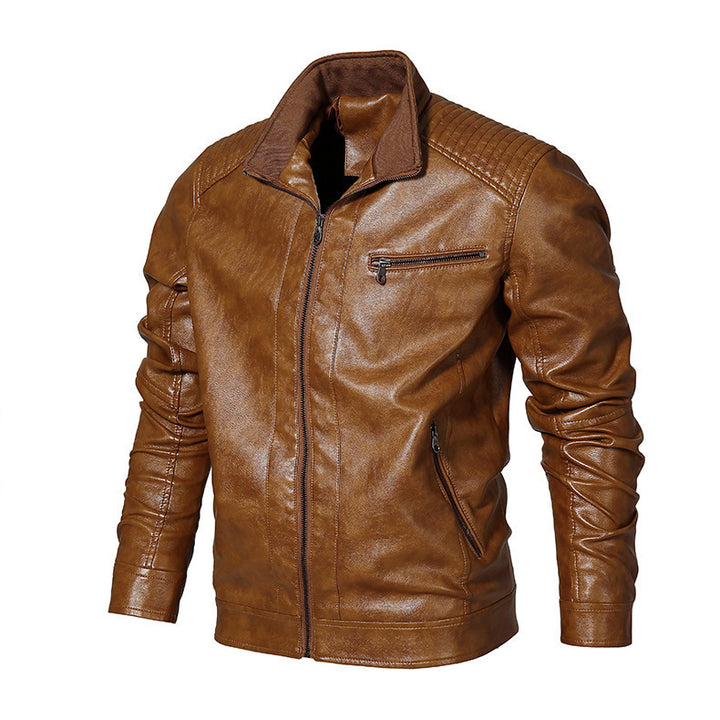 Men's slim-fit faux leather blouson with high closing stand collar and shoulder padding Mune Fashion