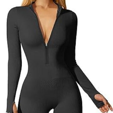 Women's nano figure-hugging rib jumpsuit with high neckline, long sleeves and sculpting seam structure Mune Fashion