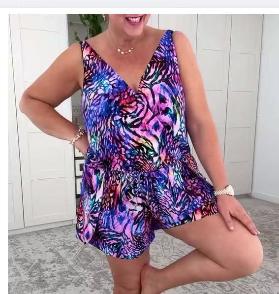 Ladies casual overall with colorful animal pattern Mune Fashion