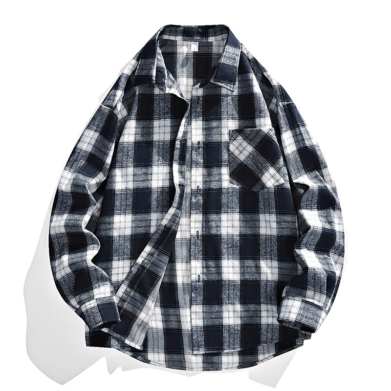 Men's Oversized Checked Flannel Shirt Jacket with Breast Pocket & Rounded Hem Mune Fashion