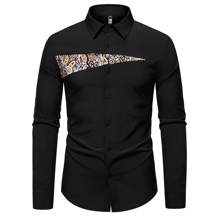 Men's Slim-Fit Business Shirt with Paisley Chest Insert and Kent Collar Mune Fashion