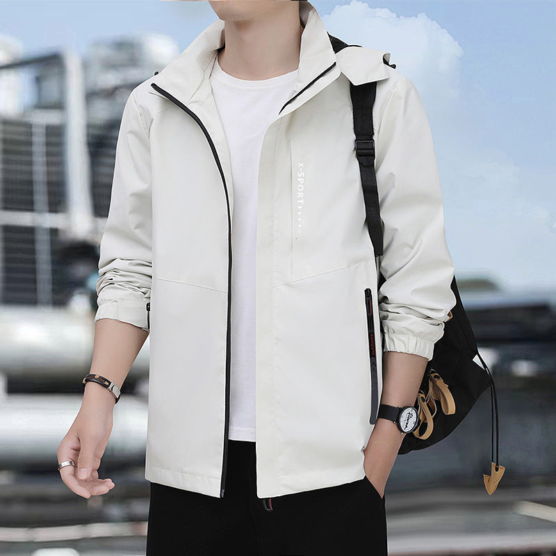 Men's lightweight windproof sports hoodie jacket with hood, breathable material and concealed zipper Mune Fashion