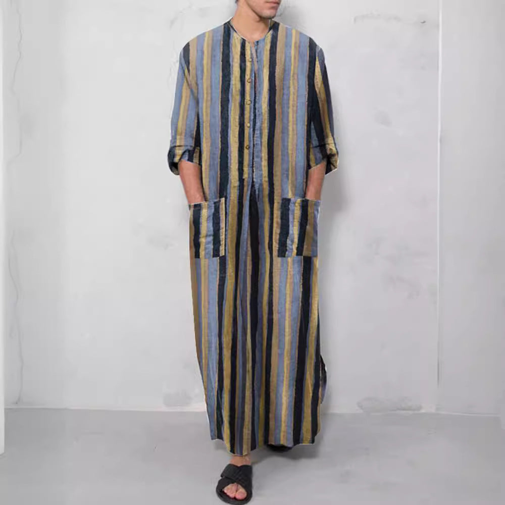 Men's casual kaftan made of linen blend with button placket and patch pockets Mune Fashion