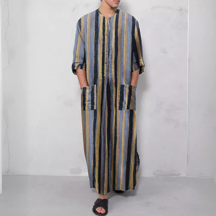 Men's casual kaftan made of linen blend with button placket and patch pockets Mune Fashion