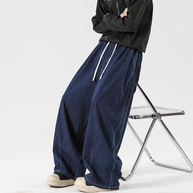 Women's Wide Denim Palazzo Pants with Drawstring Waist, Low Crotch, and Extra Wide Leg Mune Fashion