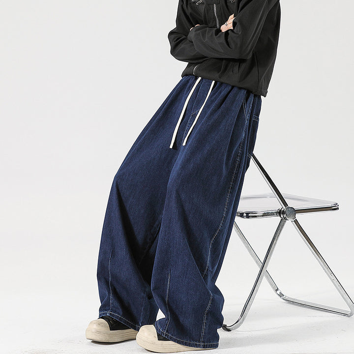 Women's Wide Denim Palazzo Pants with Drawstring Waist, Low Crotch, and Extra Wide Leg Mune Fashion