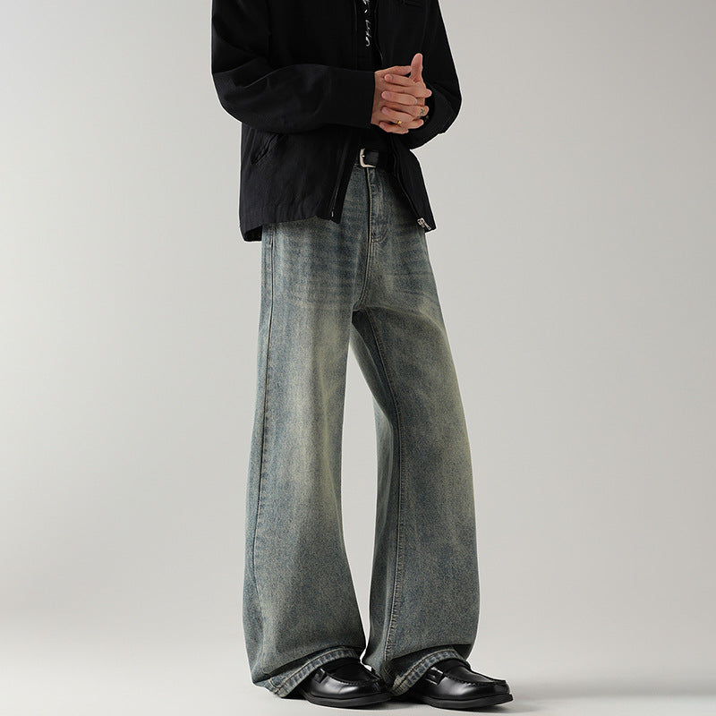Men's Wide Flared Jeans made from washed denim with subtle fade effects Mune Fashion