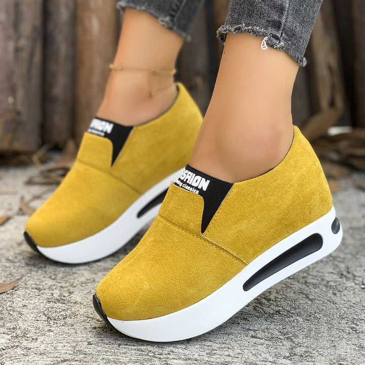 Women Slip-On Wedge Sneaker with hidden wedge, micro suede upper material and side air chamber Mune Fashion