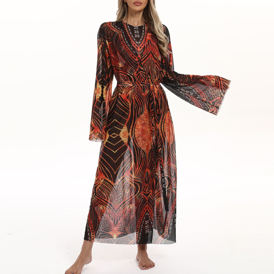 Women's Transparent Beach Kimono with Floral Patterns Mune Fashion