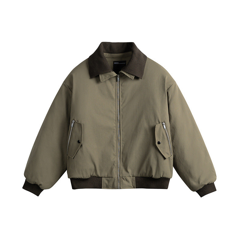 Men's Short Boxy Insulated Field Bomber Jacket with Contrasting Knit Collar and Diagonal Zip Pockets Mune Fashion