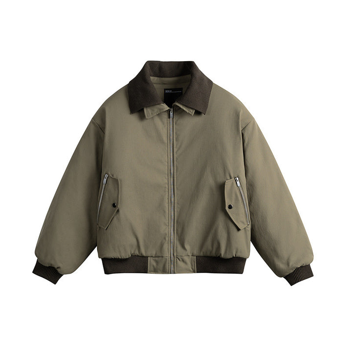 Men's Short Boxy Insulated Field Bomber Jacket with Contrasting Knit Collar and Diagonal Zip Pockets Mune Fashion