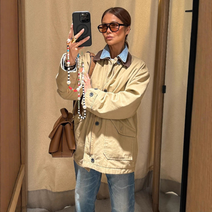 Women nan short utility field jacket with cord collar, oversized cut and patch flap pockets Mune Fashion