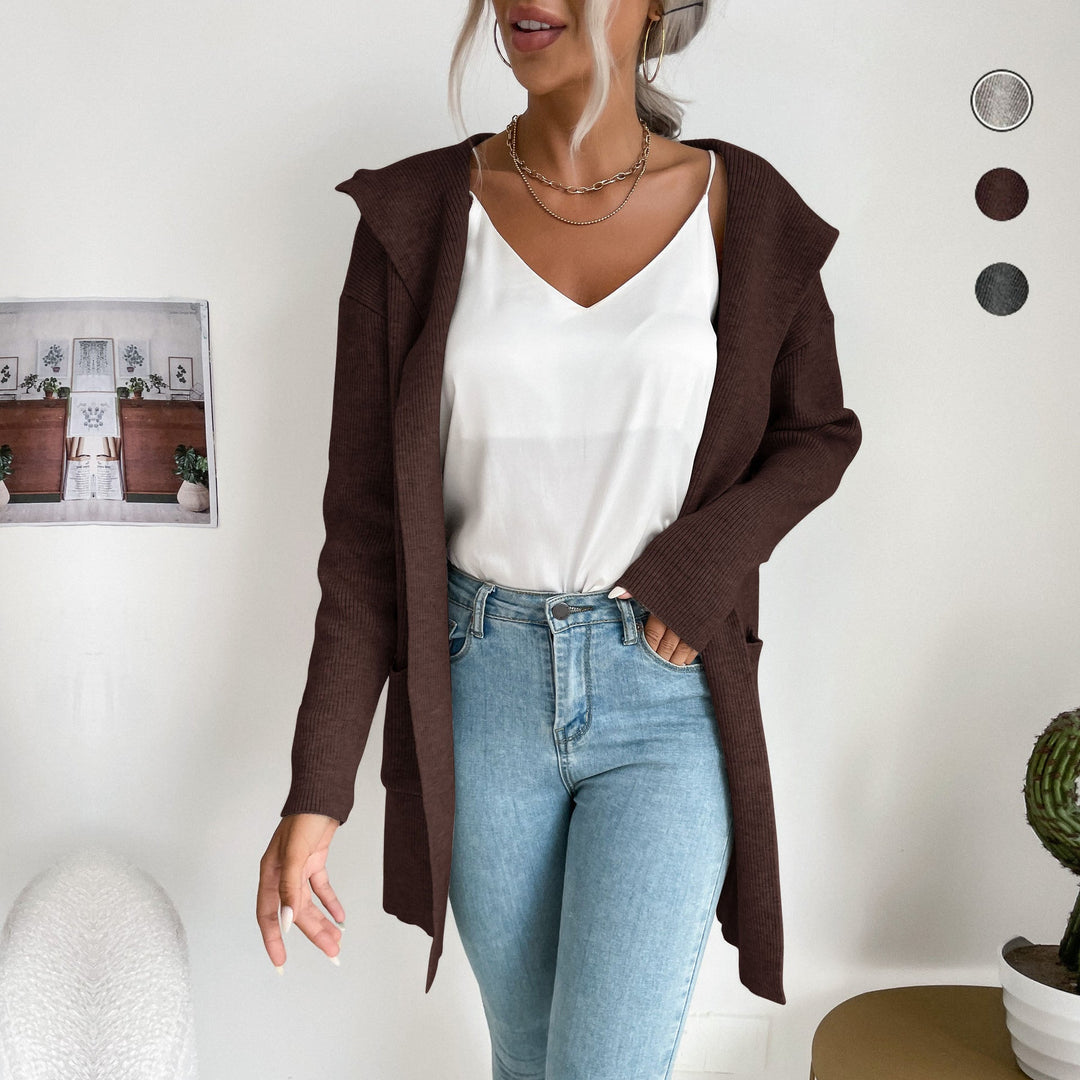 Women's longer ribbed cocoon cardigan made of lightweight fine knit with patch pockets Mune Fashion
