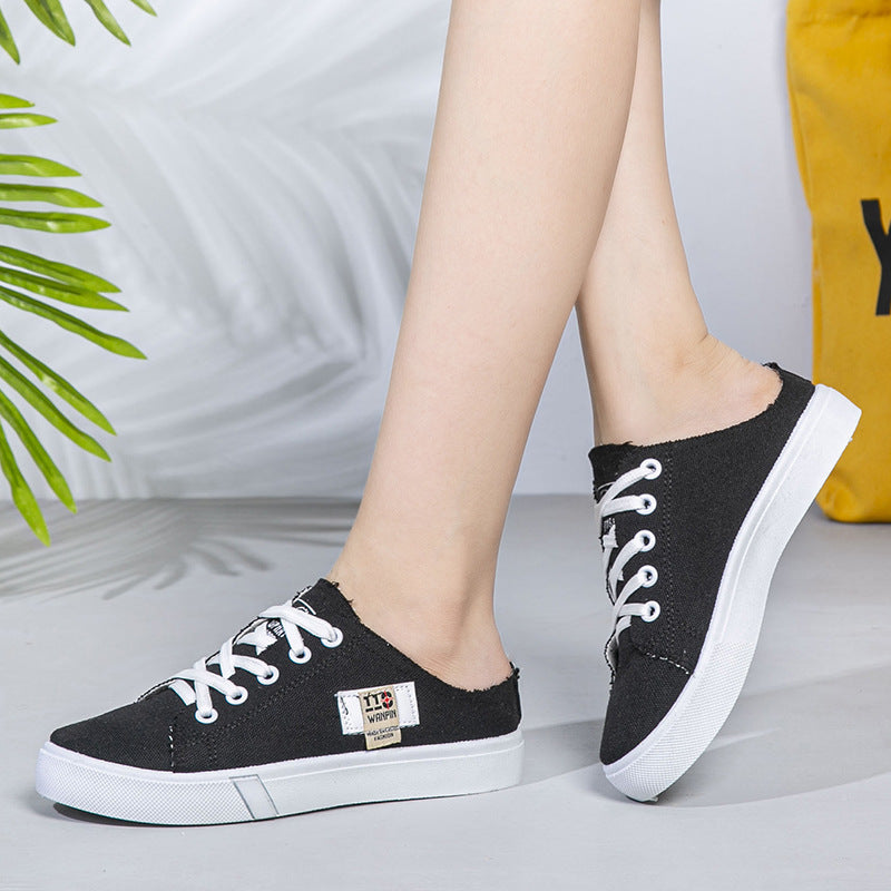 Ladies Backless Denim Slip-On Sneaker with Lacing Detail and Padded Insole Mune Fashion