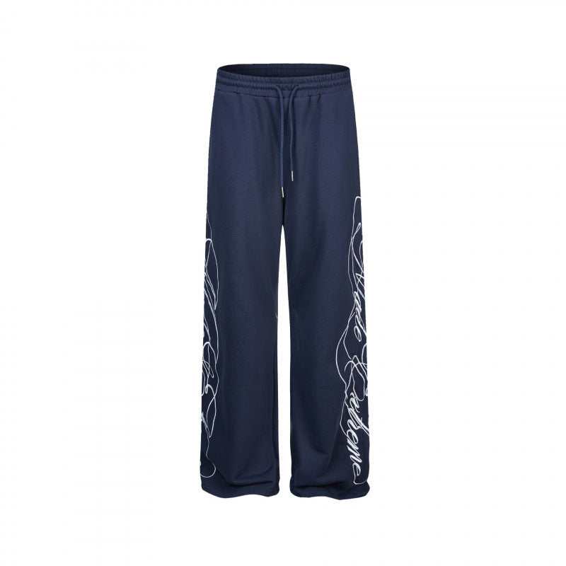Ladies Wide Jersey Pants with Drawstring, Side Line-Art Print and Relaxed-Fit Mune Fashion