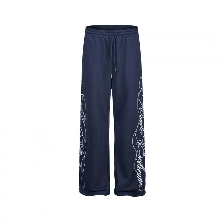Ladies Wide Jersey Pants with Drawstring, Side Line-Art Print and Relaxed-Fit Mune Fashion