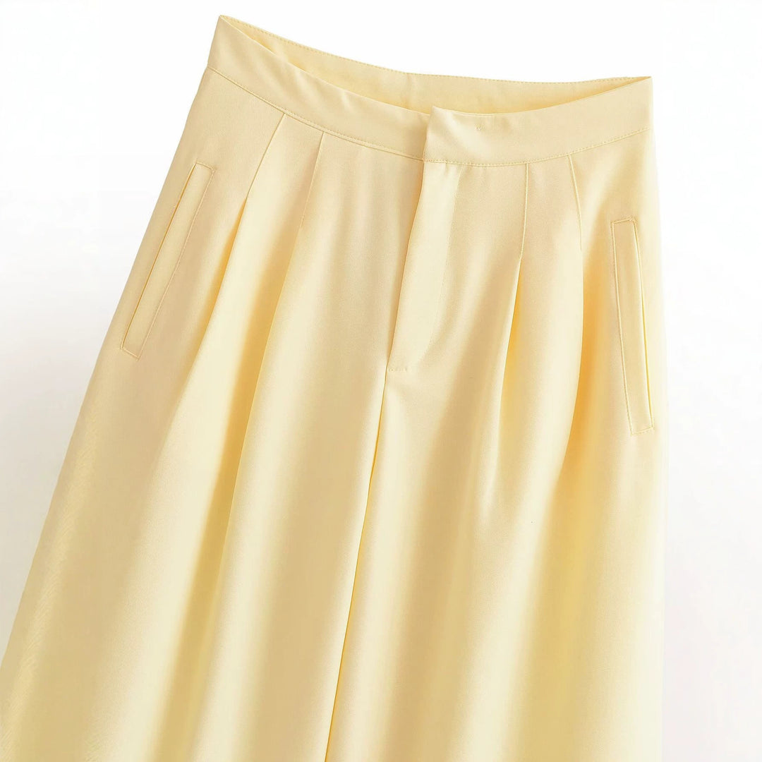 Women's Wide Culotte Pants with High Waist, Pleats and Side Pockets Mune Fashion