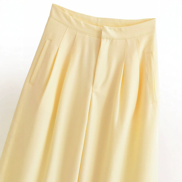 Women's Wide Culotte Pants with High Waist, Pleats and Side Pockets Mune Fashion