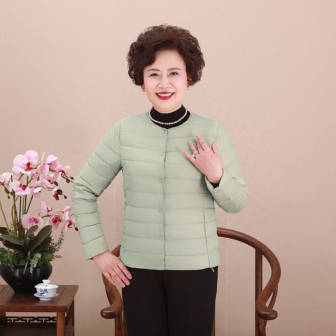 Women's Collarless Ultralight Quilted Short Jacket with Snap Button Closure Mune Fashion