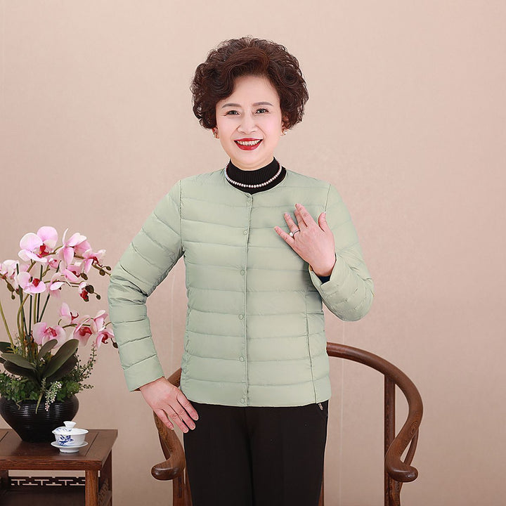 Women's Collarless Ultralight Quilted Short Jacket with Snap Button Closure Mune Fashion