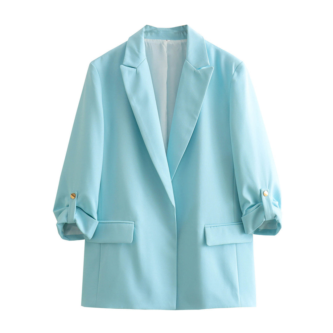 Women's unstructured long blazer with boxy cut, roll-up sleeves and piped flaps Mune Fashion