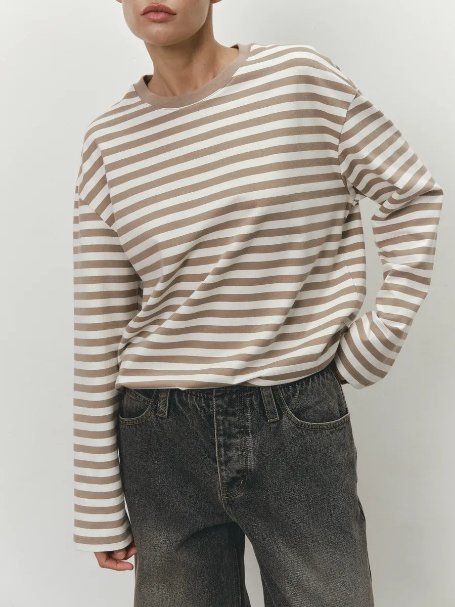 Women Casual Striped Long Sleeve Shirt Mune Fashion