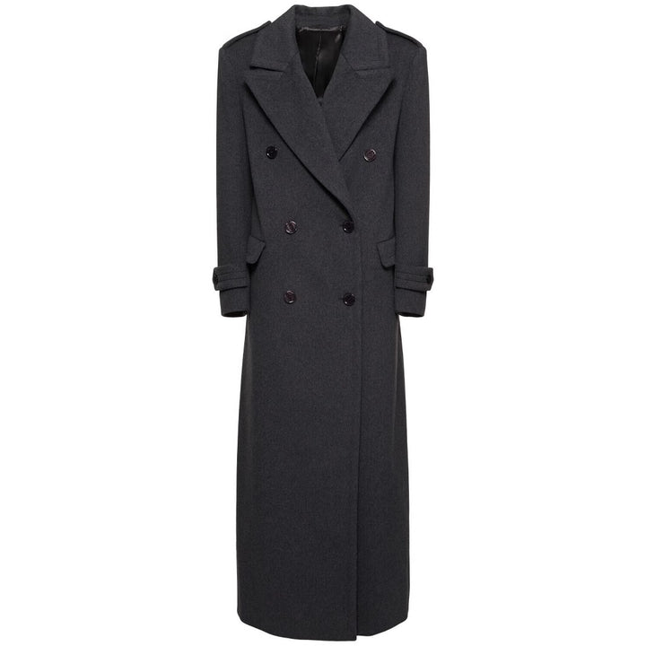 Women Long Double-Breasted Wool Coat with Waist Belt Mune Fashion