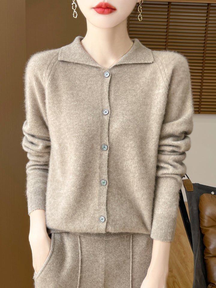 Women's Cozy Notched Collar Cardigan in Cashmere Look with Mohair Effect Mune Fashion