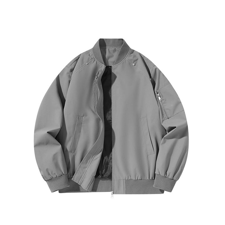 Men's  minimalist matte-shell relaxed-fit flight bomber jacket with sleeve utility zip pocket Mune Fashion