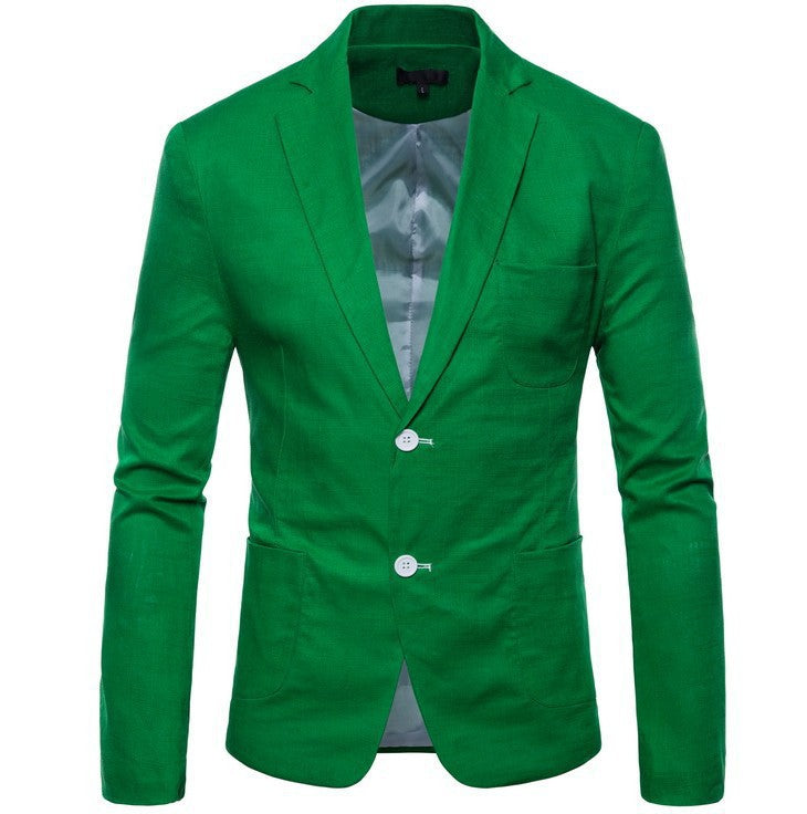 Men's elegant tailored linen blazer with notched collar, contrast buttons, and pocket square detail Mune Fashion