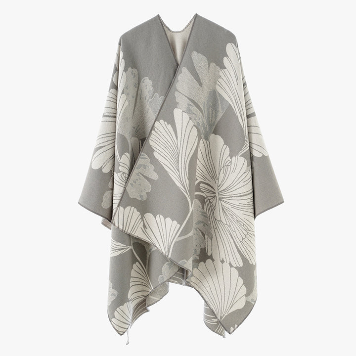 Women's Reversible Jacquard Cover-up with Large Leaf Patterns and Asymmetrical Pointed Hem