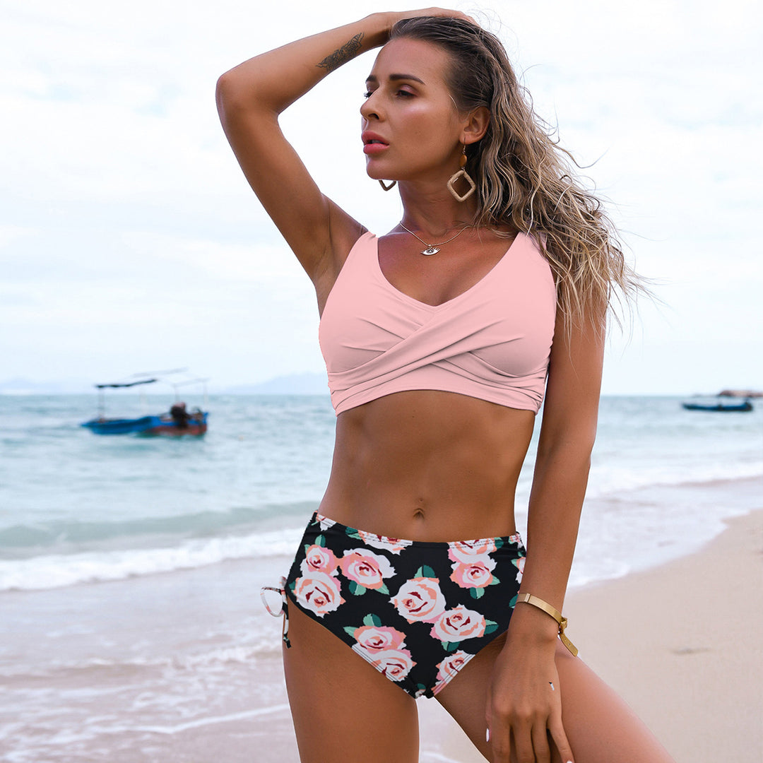 Ladies Tankini set with floral bottom and casual wrap top Mune Fashion