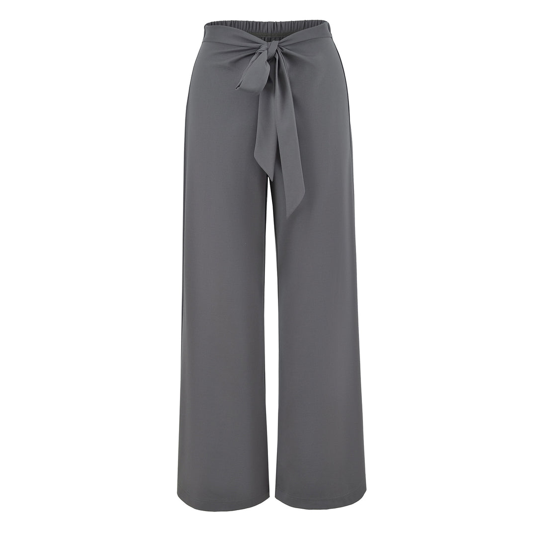 Ladies High-Waisted Wide Palazzo Trousers with Tied Belt Mune Fashion