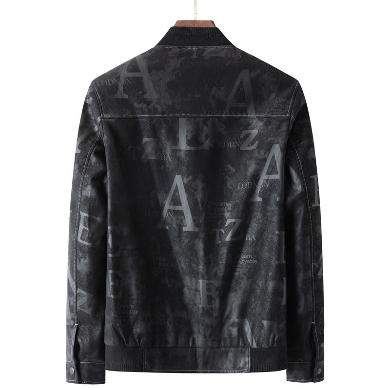 Men's leather imitation blouson with all-over print, zipper and ribbed cuffs Mune Fashion