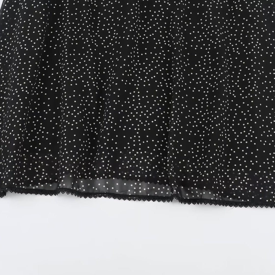 Women’s midi dress with ruffled front, stand-up collar and flared A-line skirt Mune Fashion